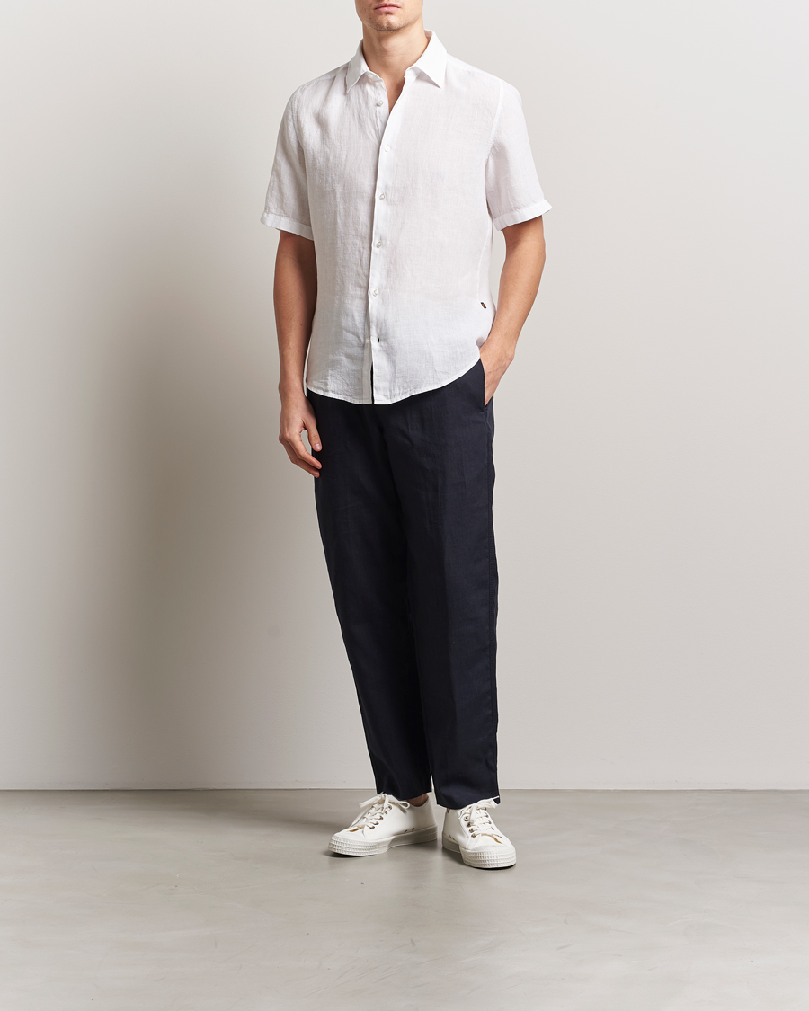 Heren | Overhemden | BOSS ORANGE | Rash Linen Short Sleeve Shirt White