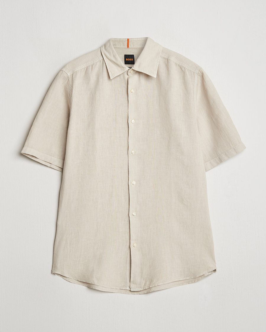 Heren | Overhemden | BOSS ORANGE | Rash Linen Short Sleeve Shirt Light Beige