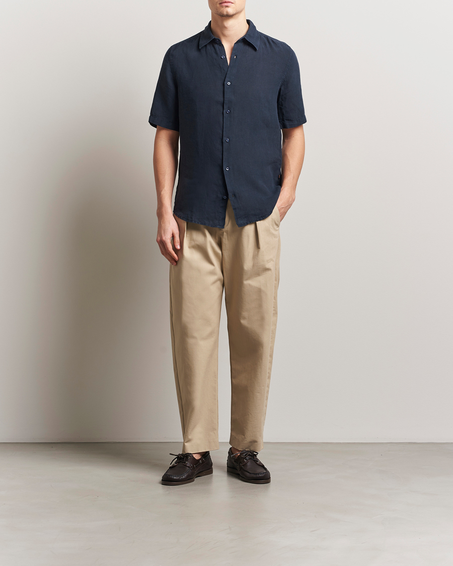 Heren | Overhemden | BOSS ORANGE | Rash Linen Short Sleeve Shirt Dark Blue