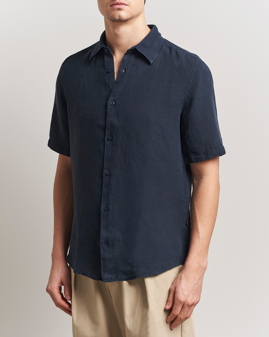 Heren | Overhemden | BOSS ORANGE | Rash Linen Short Sleeve Shirt Dark Blue