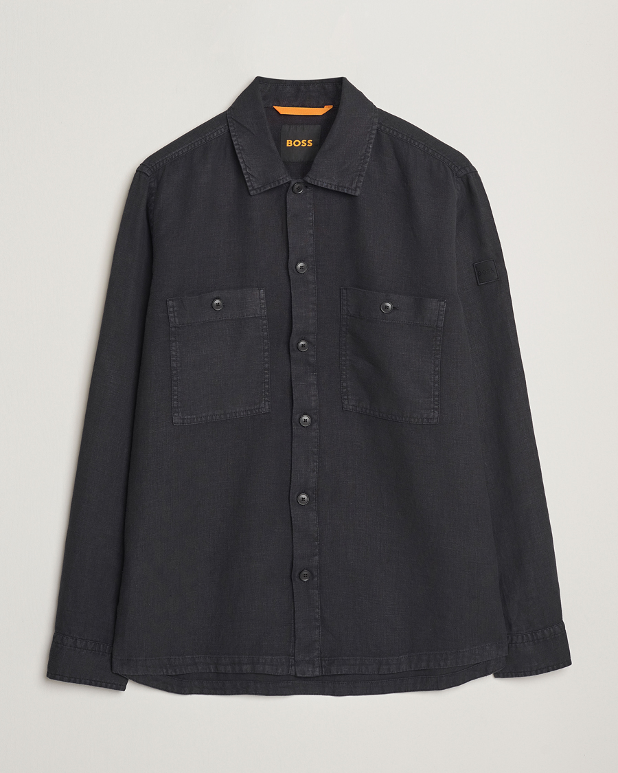 Homme | Chemises | BOSS ORANGE | Locky Linen Overshirt Black