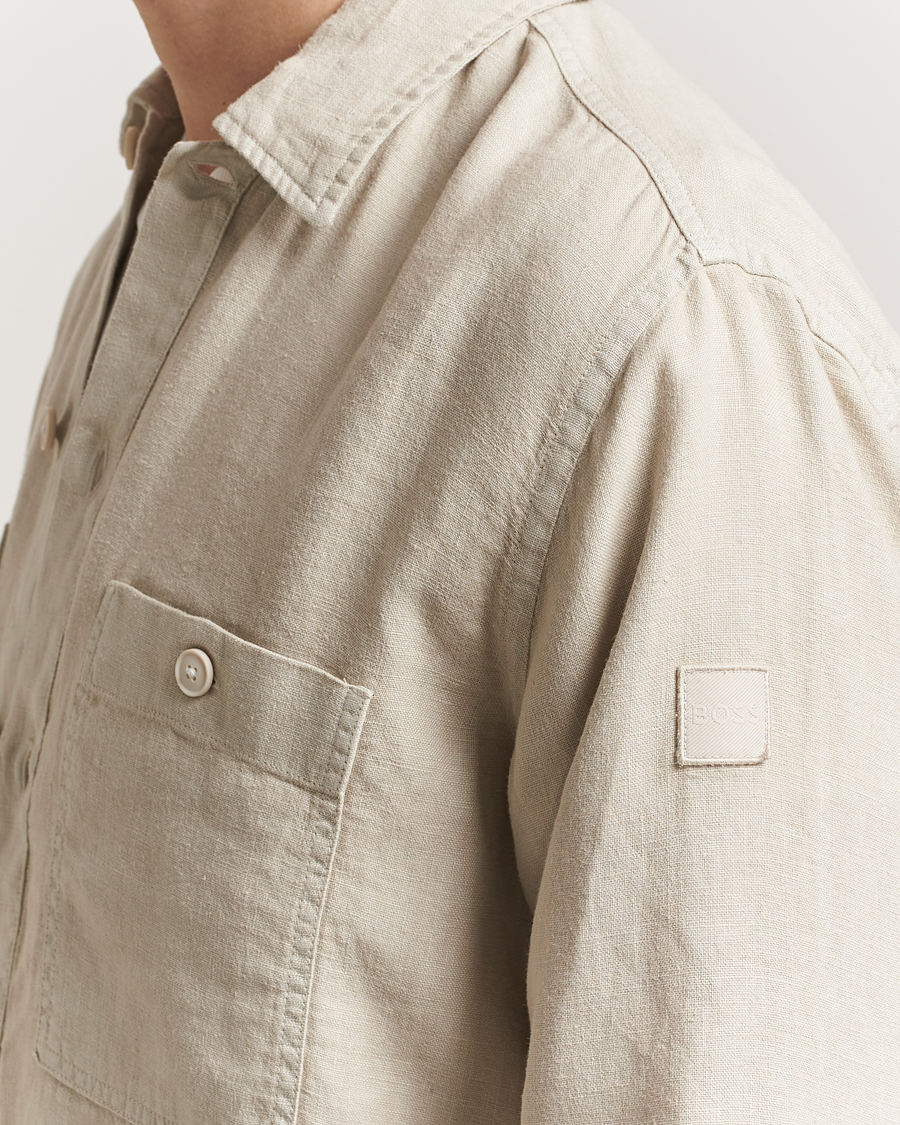 Homme | Chemises | BOSS ORANGE | Locky Linen Overshirt Light Beige