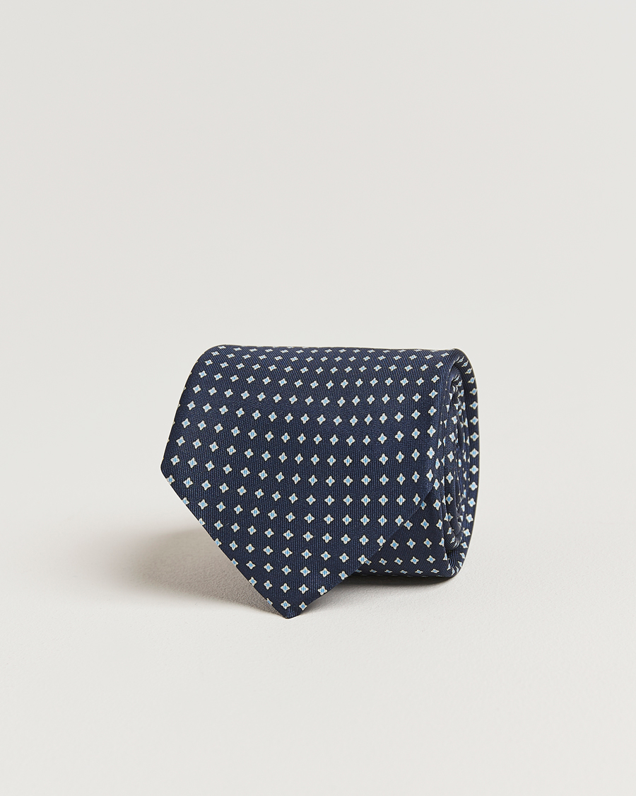 Homme | Cravates | Stenströms | Printed Silk Tie 7,5cm Navy