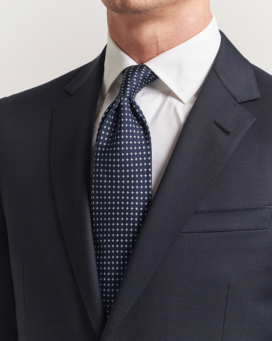 Homme | Cravates | Stenströms | Printed Silk Tie 7,5cm Navy