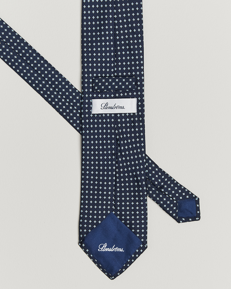 Homme | Cravates | Stenströms | Printed Silk Tie 7,5cm Navy