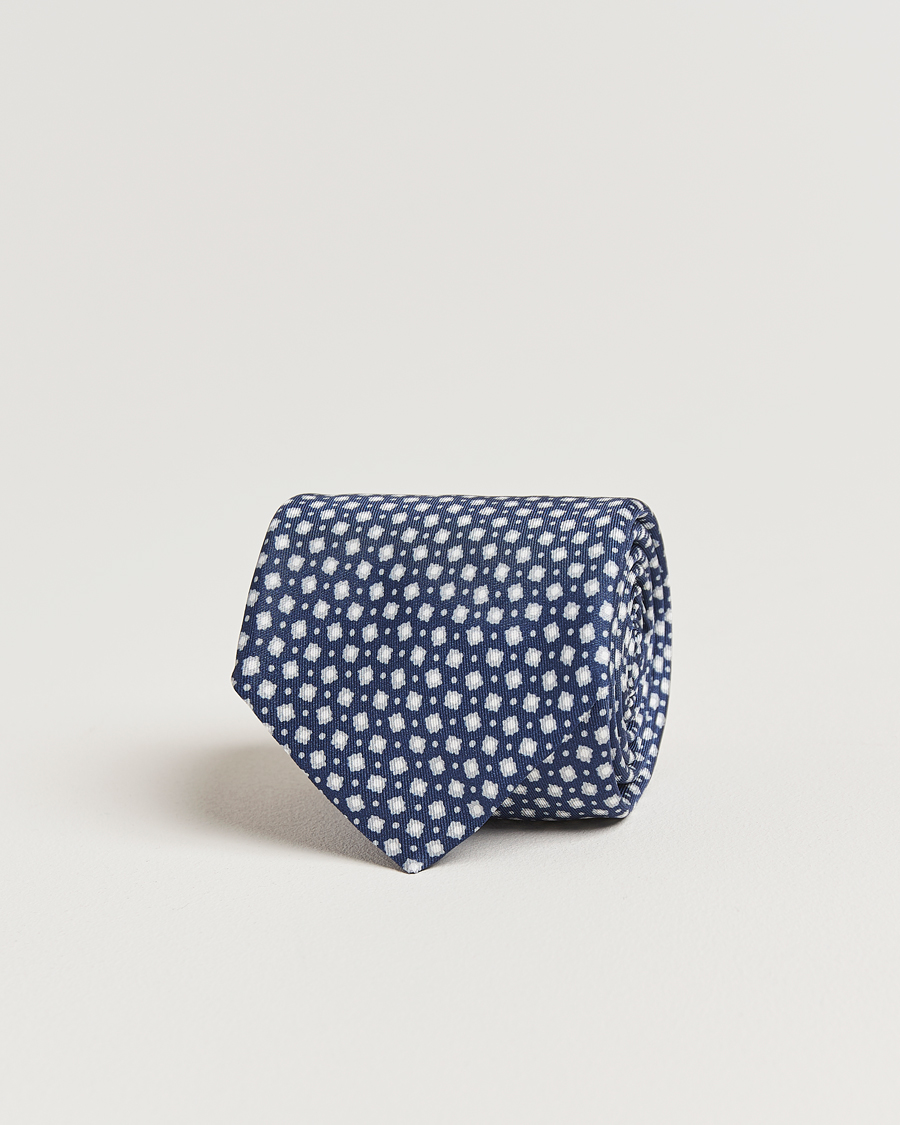 Homme | Cravates | Stenströms | Printed Silk Tie 7,5cm Blue