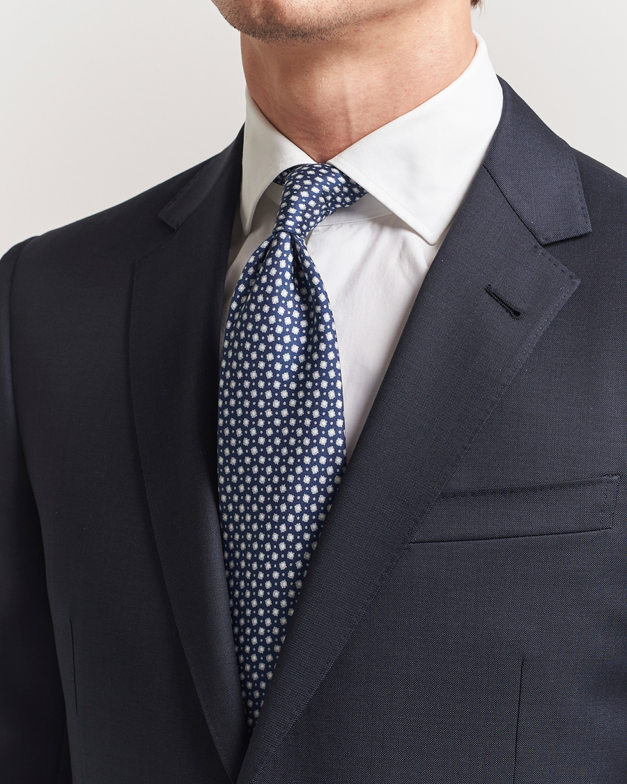 Homme | Cravates | Stenströms | Printed Silk Tie 7,5cm Blue