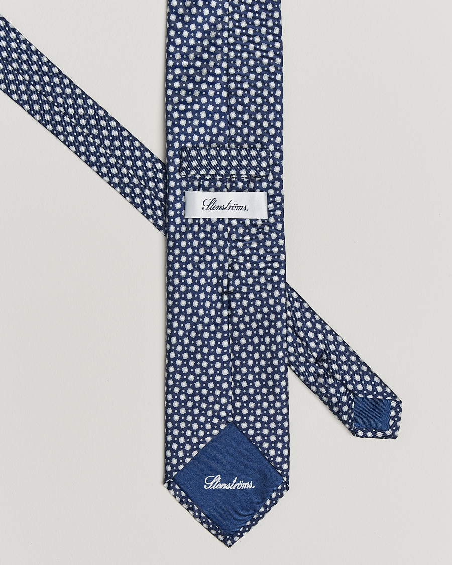 Homme | Cravates | Stenströms | Printed Silk Tie 7,5cm Blue