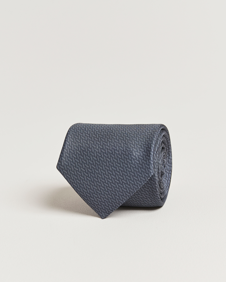 Homme | Cravates | Stenströms | Printed Silk Tie 7,5cm Mid Grey