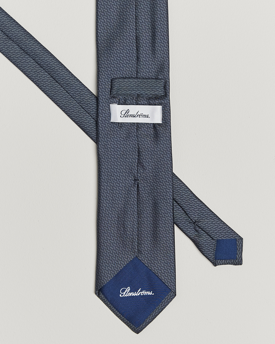 Homme | Cravates | Stenströms | Printed Silk Tie 7,5cm Mid Grey
