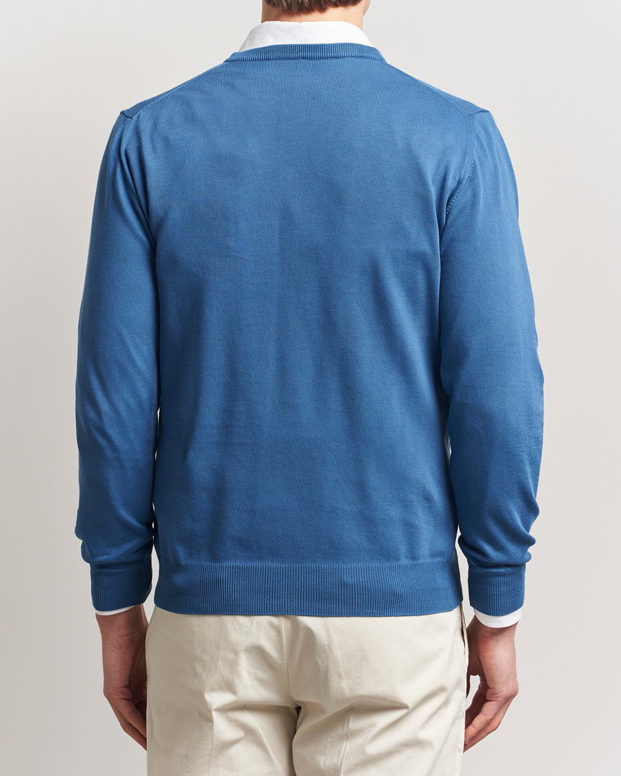 Heren | Truien | Morgano | Supersoft Egyptian Cotton V-Neck Mid Blue