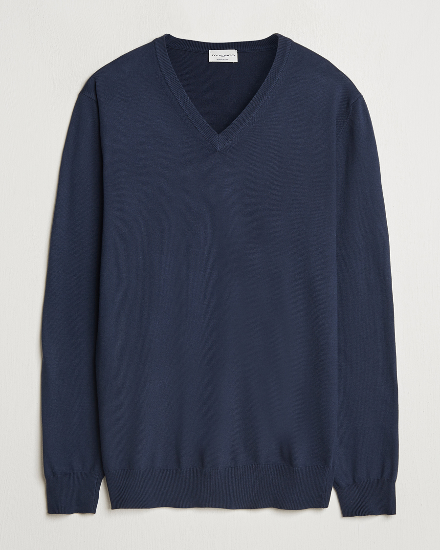 Heren | Truien | Morgano | Supersoft Egyptian Cotton V-Neck Navy