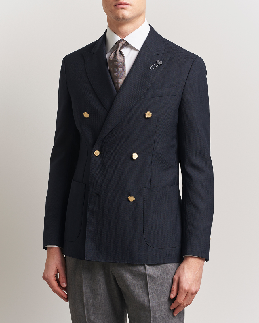 Heren | Blazers | Lardini | Double Breasted Light Wool Blazer Navy