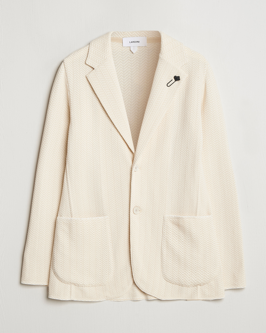 Homme | Blazers | Lardini | Knitted Cotton Structured Blazer White/Beige
