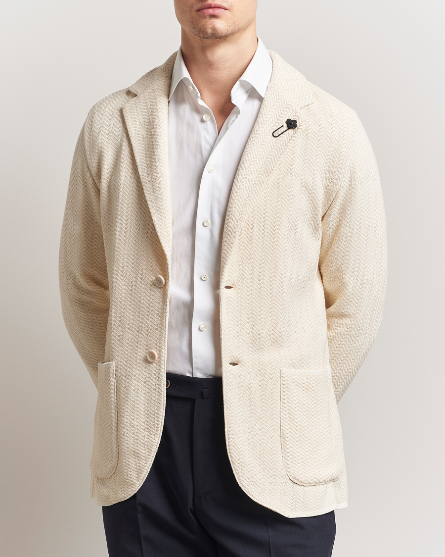 Homme | Blazers | Lardini | Knitted Cotton Structured Blazer White/Beige