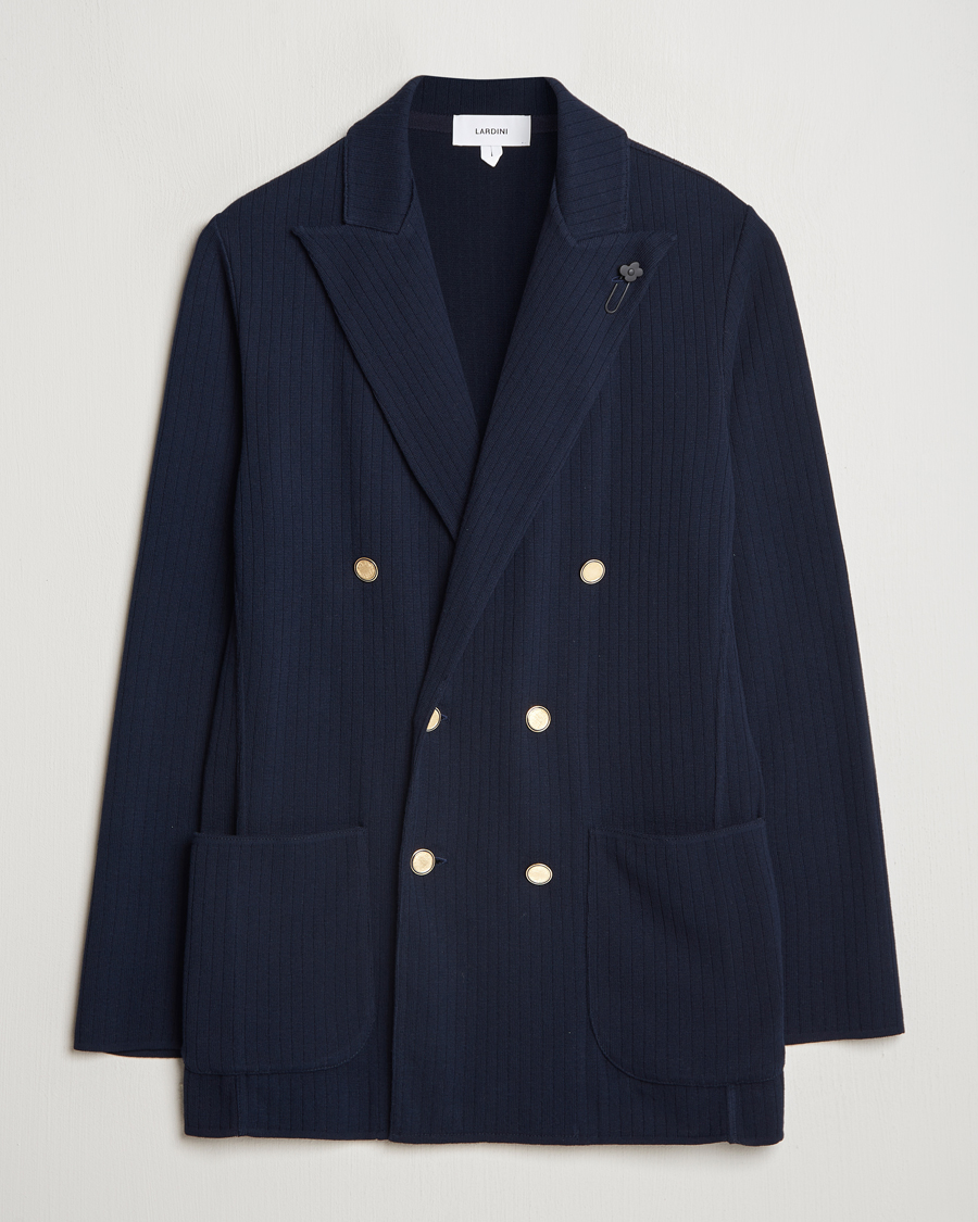 Homme | Blazers | Lardini | Double Breasted Knitted Cotton Blazer Navy