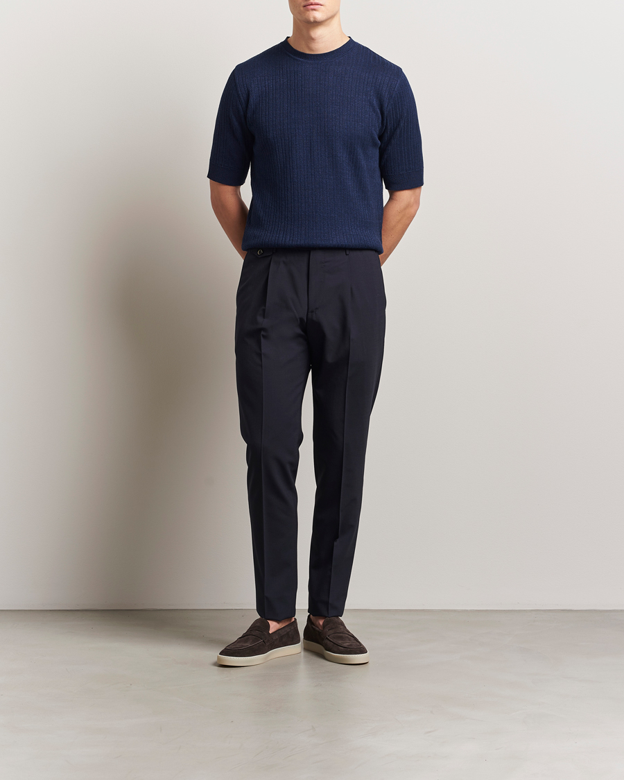 Heren | T-shirts | Lardini | Knitted Linen/Cotton T-Shirt Navy