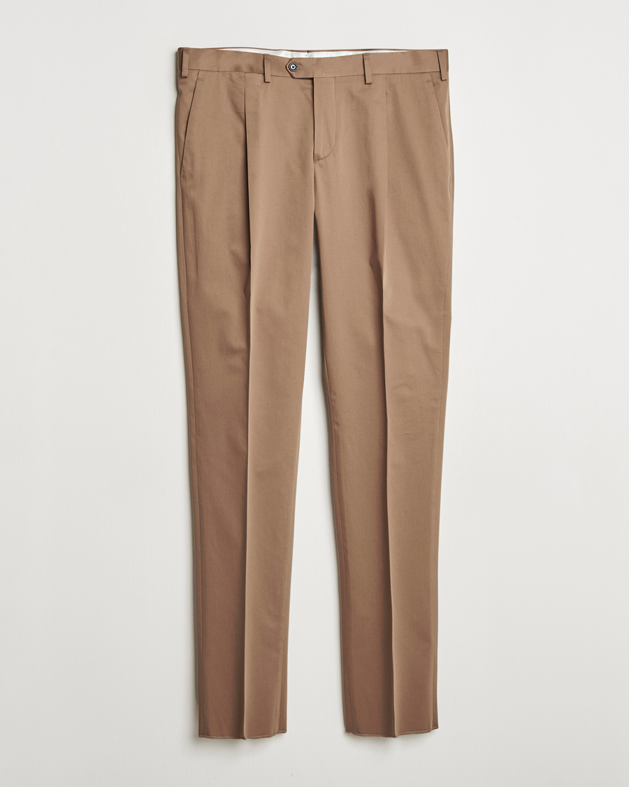 Homme | Pantalons | Lardini | Pleated Cotton Stretch Trousers Light Brown