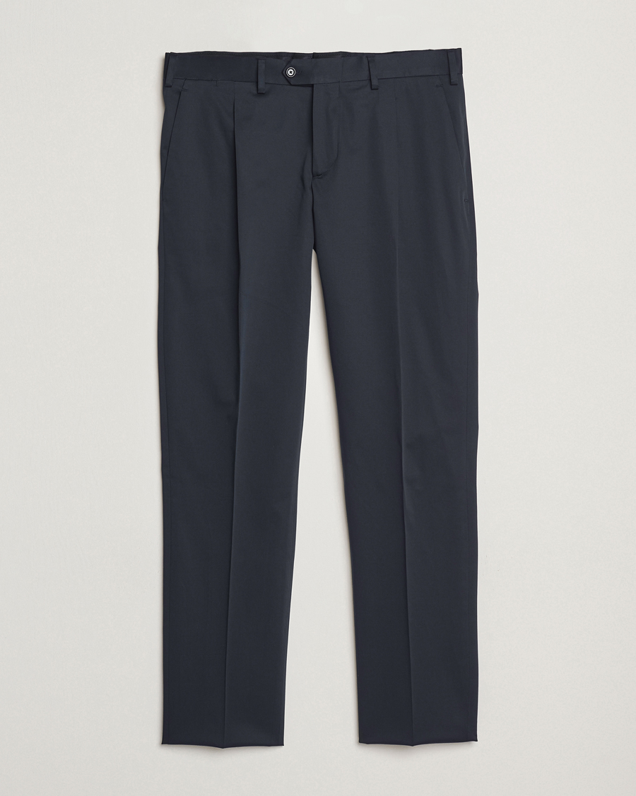 Homme | Pantalons | Lardini | Pleated Cotton Stretch Trousers Navy