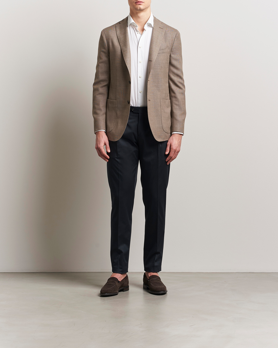 Homme | Pantalons | Lardini | Pleated Cotton Stretch Trousers Navy