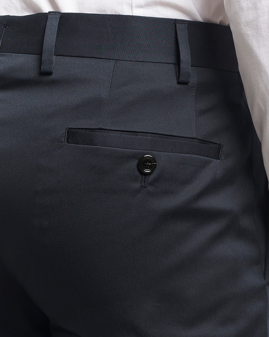 Homme | Pantalons | Lardini | Pleated Cotton Stretch Trousers Navy