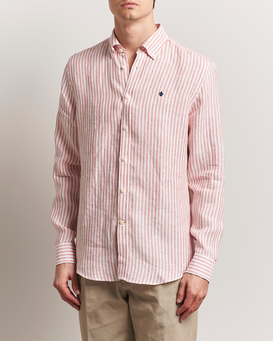 Heren | Overhemden | Morris | Douglas Striped Linen Shirt Orange