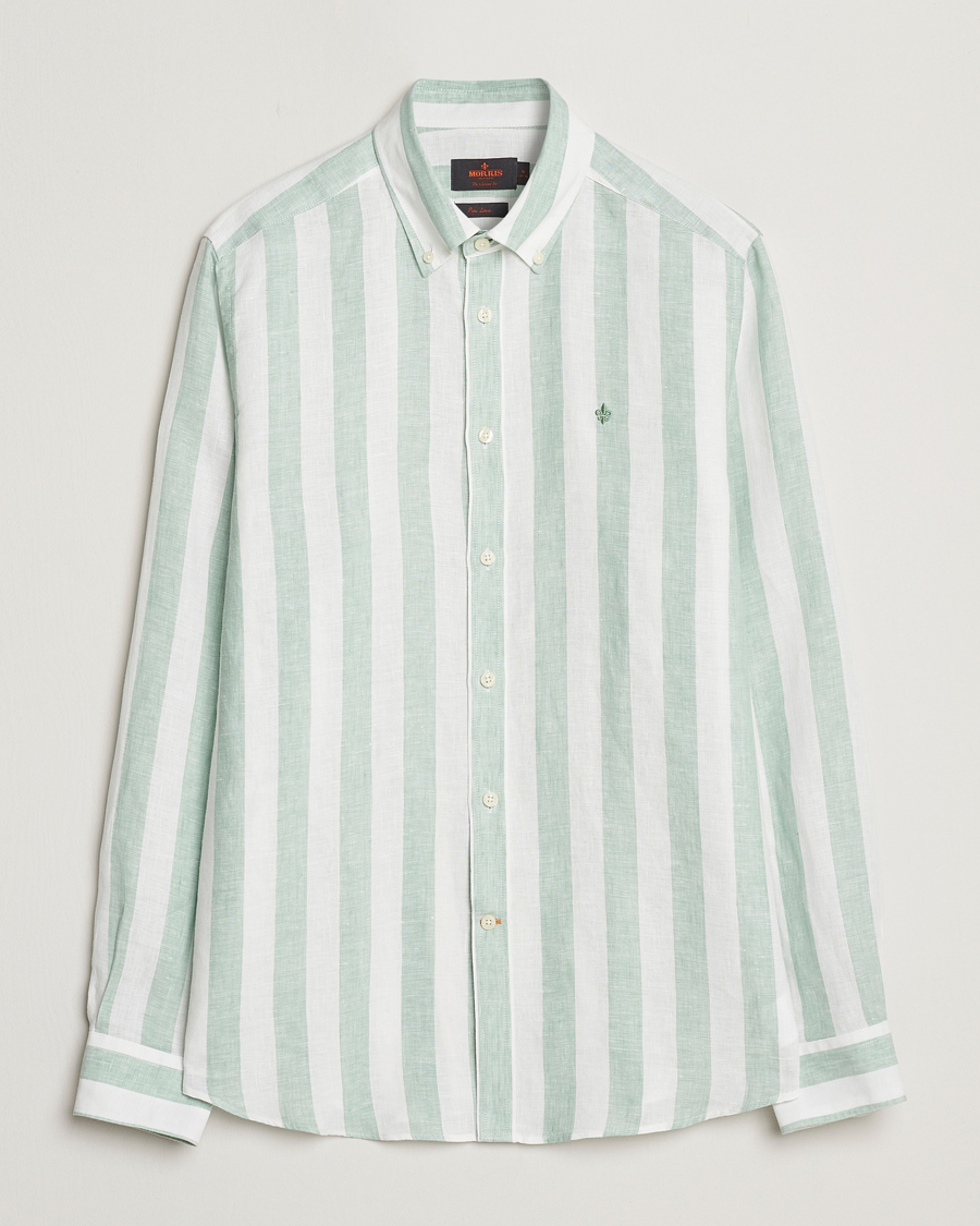 Heren | Overhemden | Morris | Douglas Striped Linen Shirt Light Green
