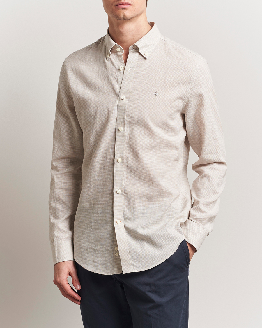 Homme | Chemises | Morris | Linen Checked Shirt Khaki