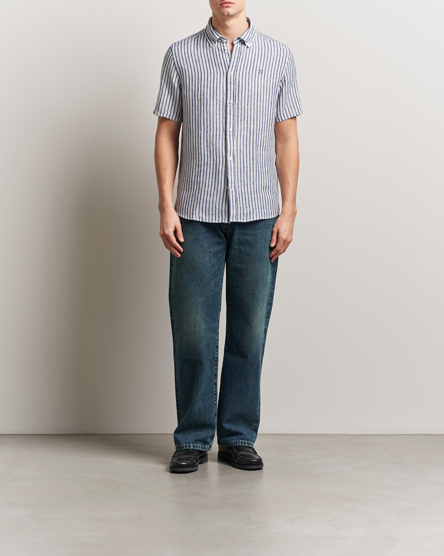 Heren | Overhemden | LES DEUX | Kris Linen Short Sleeve Shirt Ivory/Blueprint