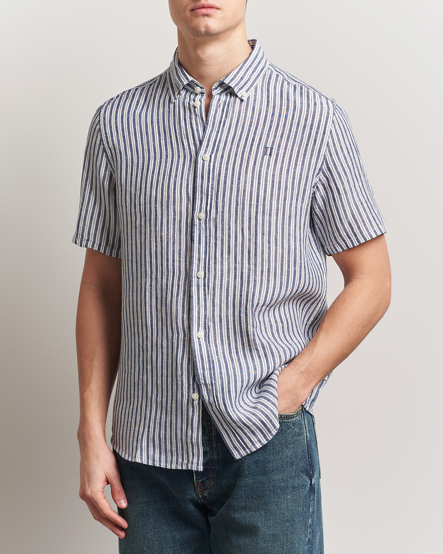 Heren | Overhemden | LES DEUX | Kris Linen Short Sleeve Shirt Ivory/Blueprint