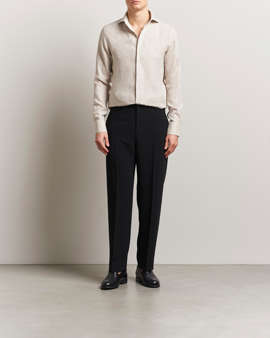 Heren | Overhemden | 100Hands | Cut Away Linen Shirt Oatmeal