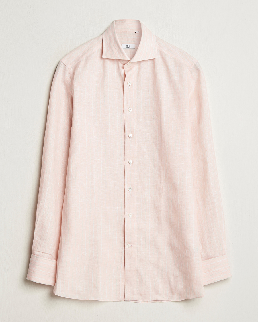 Homme | Chemises | 100Hands | Cut Away Double Cuff Striped Linen Shirt Pink