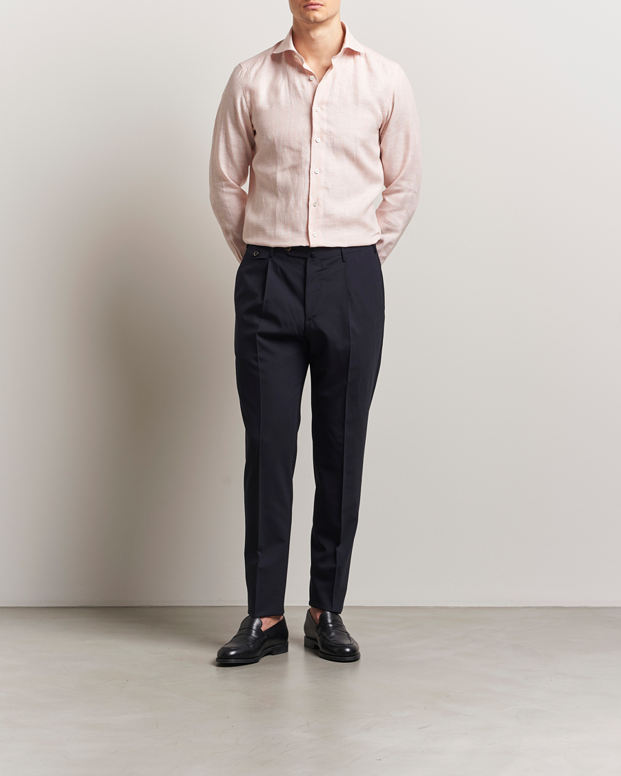 Homme | Chemises | 100Hands | Cut Away Double Cuff Striped Linen Shirt Pink