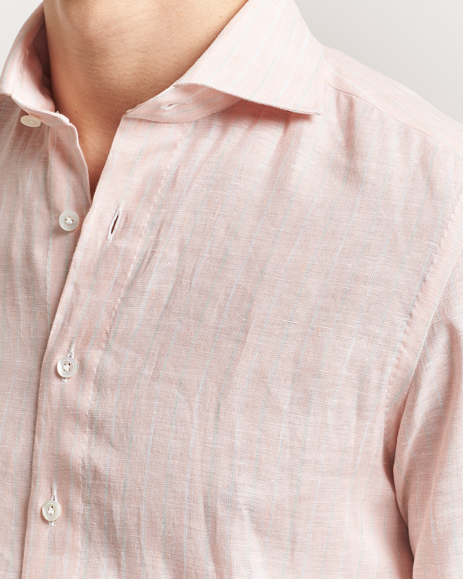 Homme | Chemises | 100Hands | Cut Away Double Cuff Striped Linen Shirt Pink