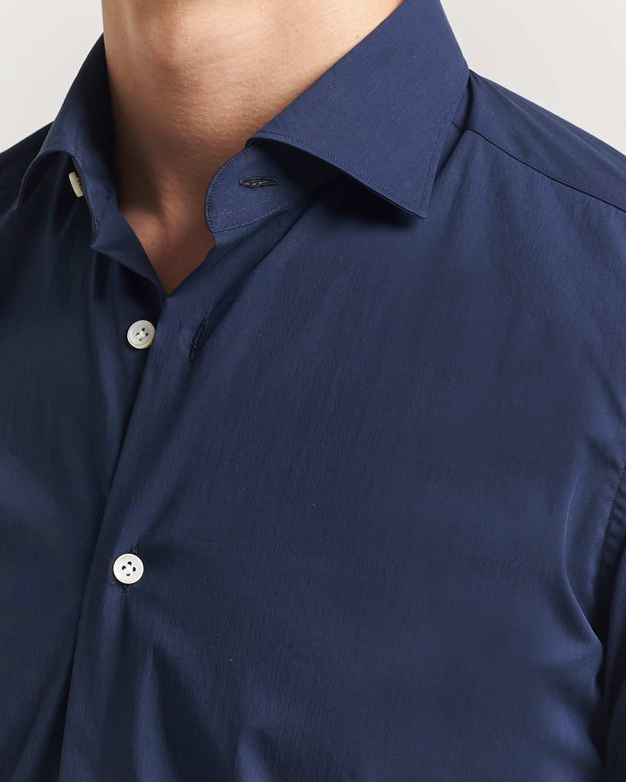 Heren | Overhemden | Mazzarelli | Soft Cotton/Stretch Cut Away Shirt Navy