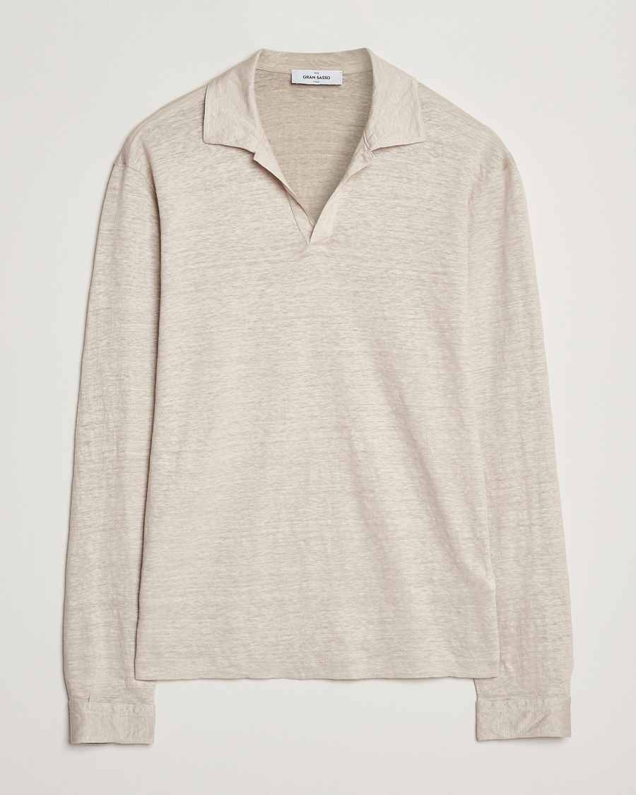 Heren | Polo's | Gran Sasso | Washed Linen Long Sleeve Polo Beige Melange