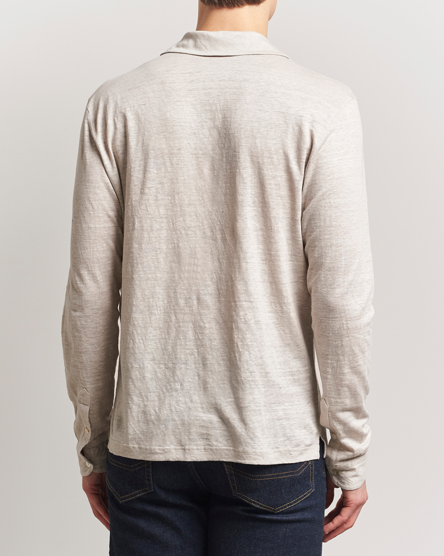 Heren | Polo's | Gran Sasso | Washed Linen Long Sleeve Polo Beige Melange