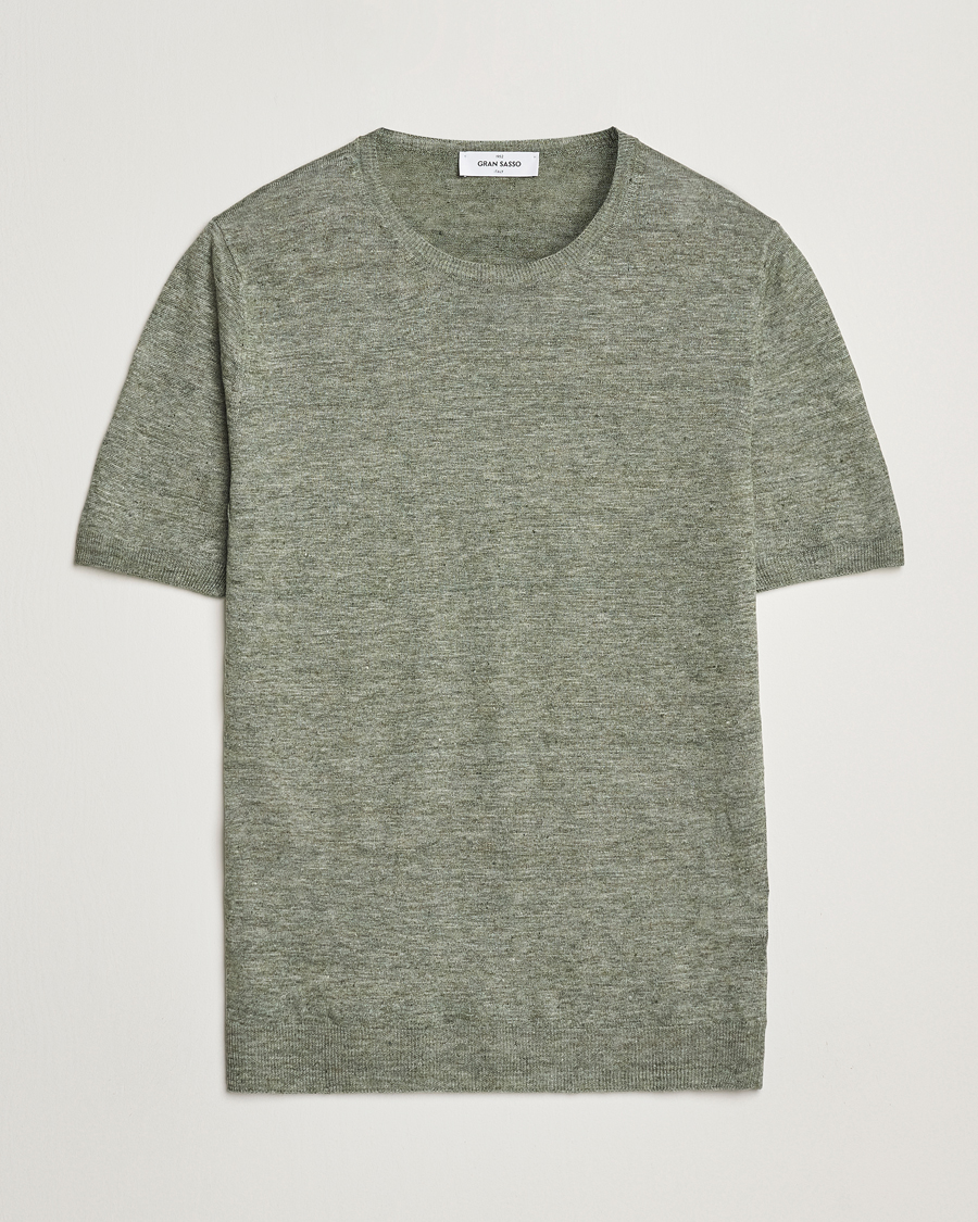 Heren | T-shirts | Gran Sasso | Knitted Linen T-Shirt Green Melange