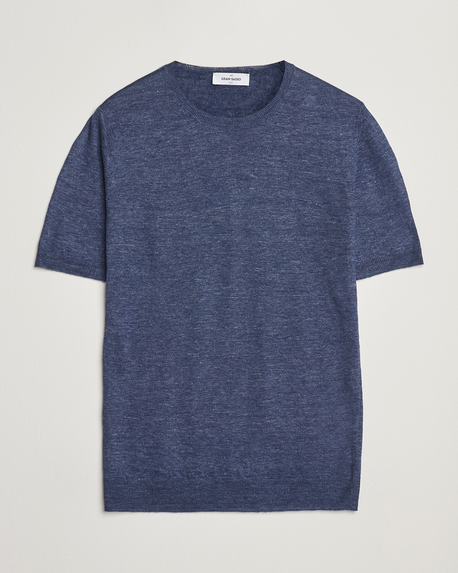 Homme | T-shirts | Gran Sasso | Knitted Linen T-Shirt Navy Melange