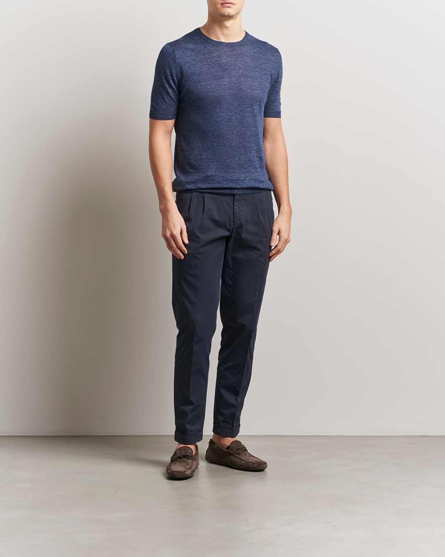 Homme | T-shirts | Gran Sasso | Knitted Linen T-Shirt Navy Melange