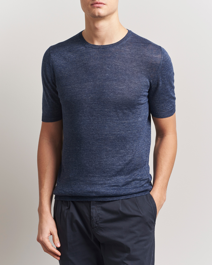 Homme | T-shirts | Gran Sasso | Knitted Linen T-Shirt Navy Melange