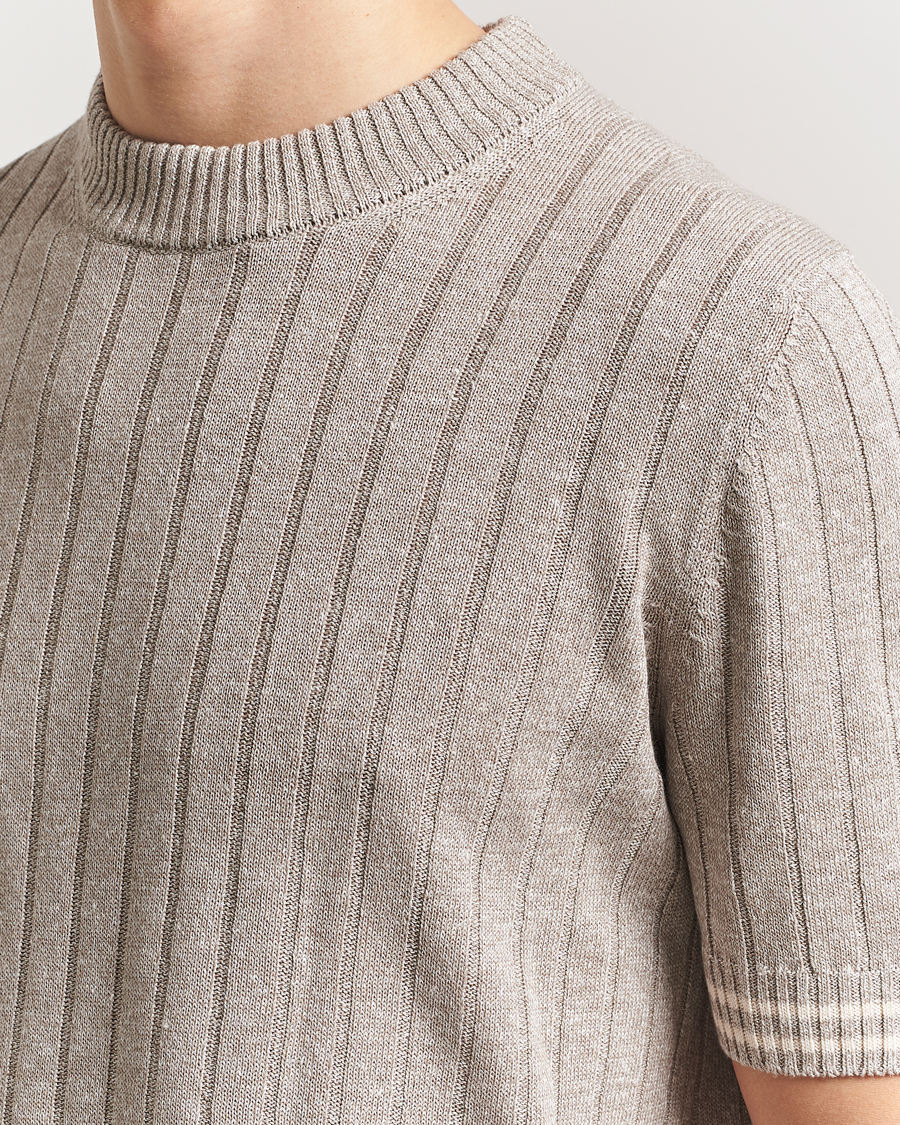 Heren | T-shirts | Gran Sasso | Linen/Cotton Structured T-Shirt Beige Melange