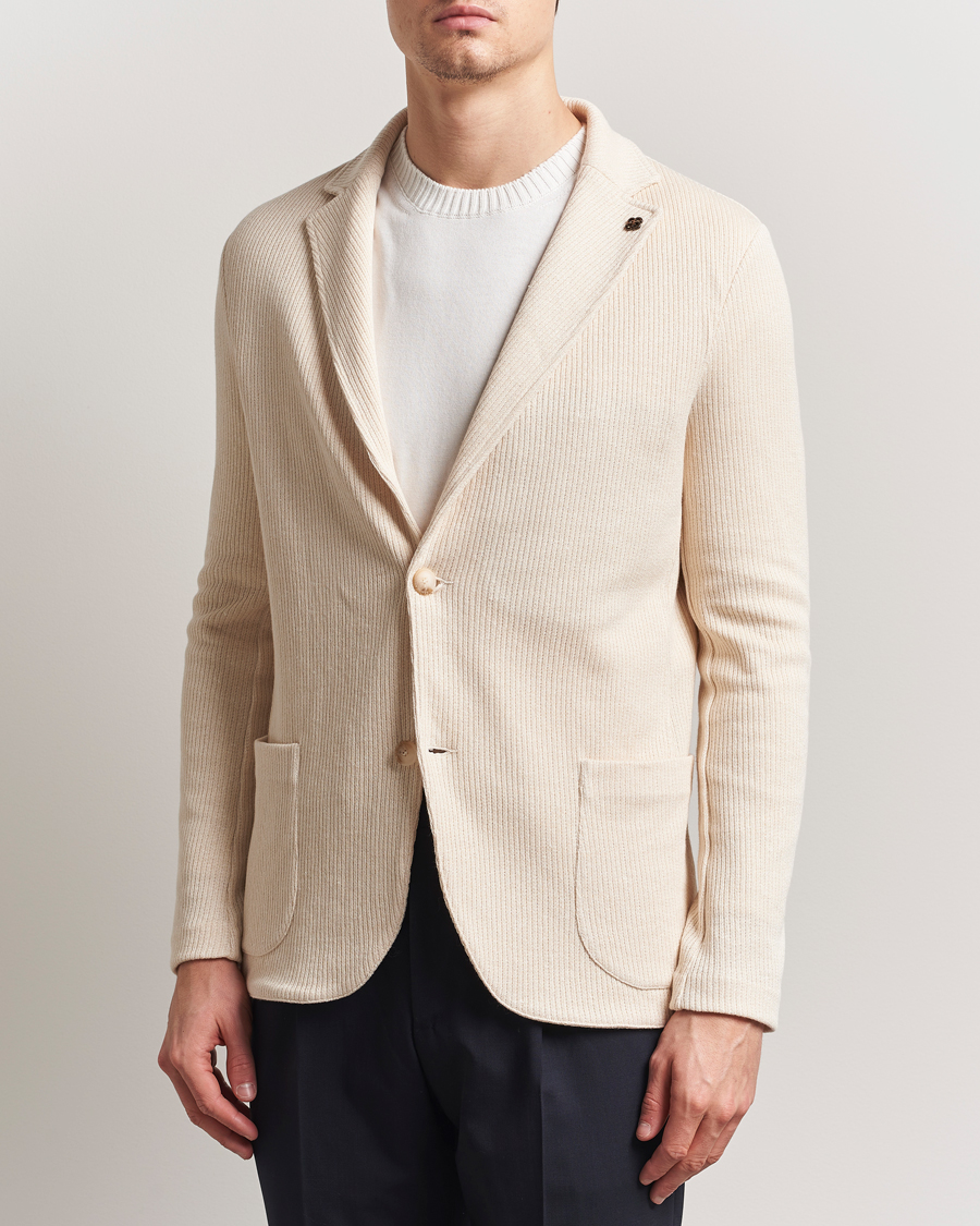 Heren | Blazers | Gran Sasso | Linen/Cotton Knitted Blazer Cream