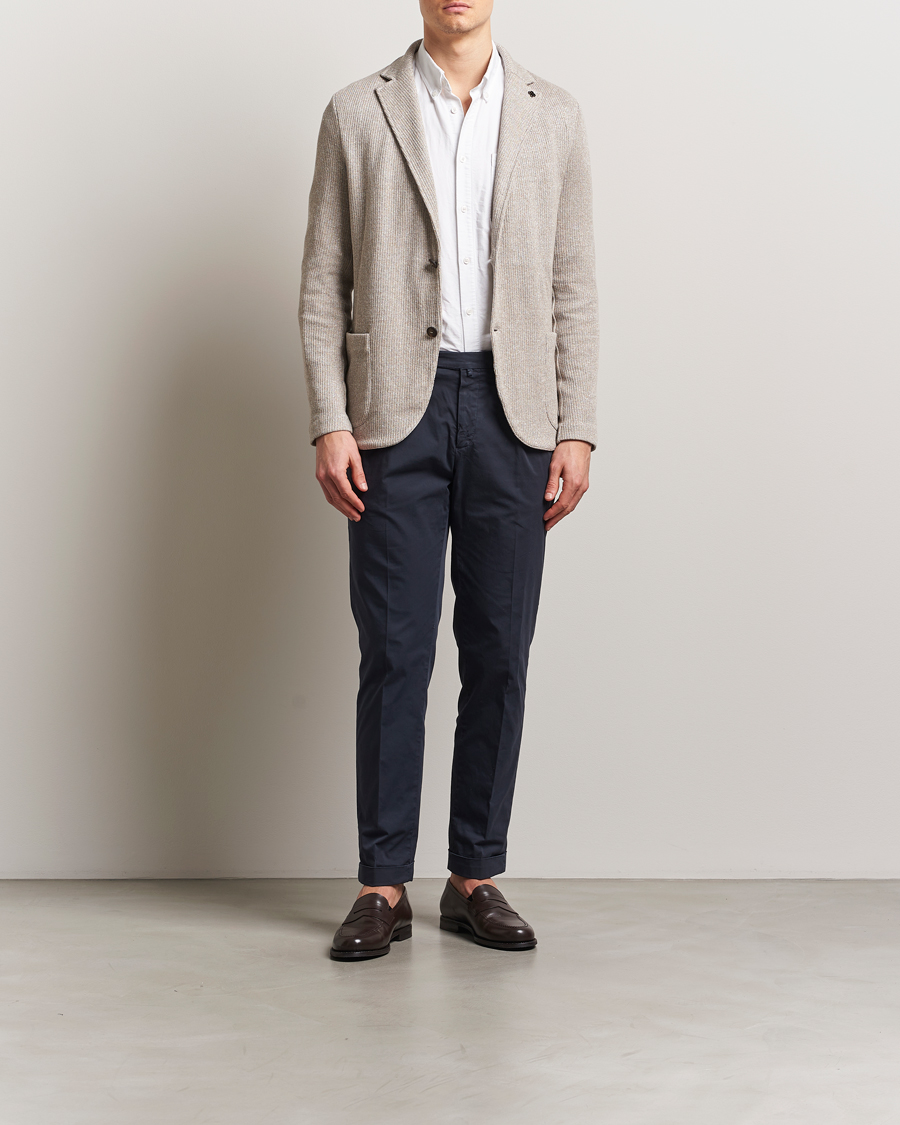Homme | Blazers | Gran Sasso | Linen/Cotton Knitted Blazer Beige Melange