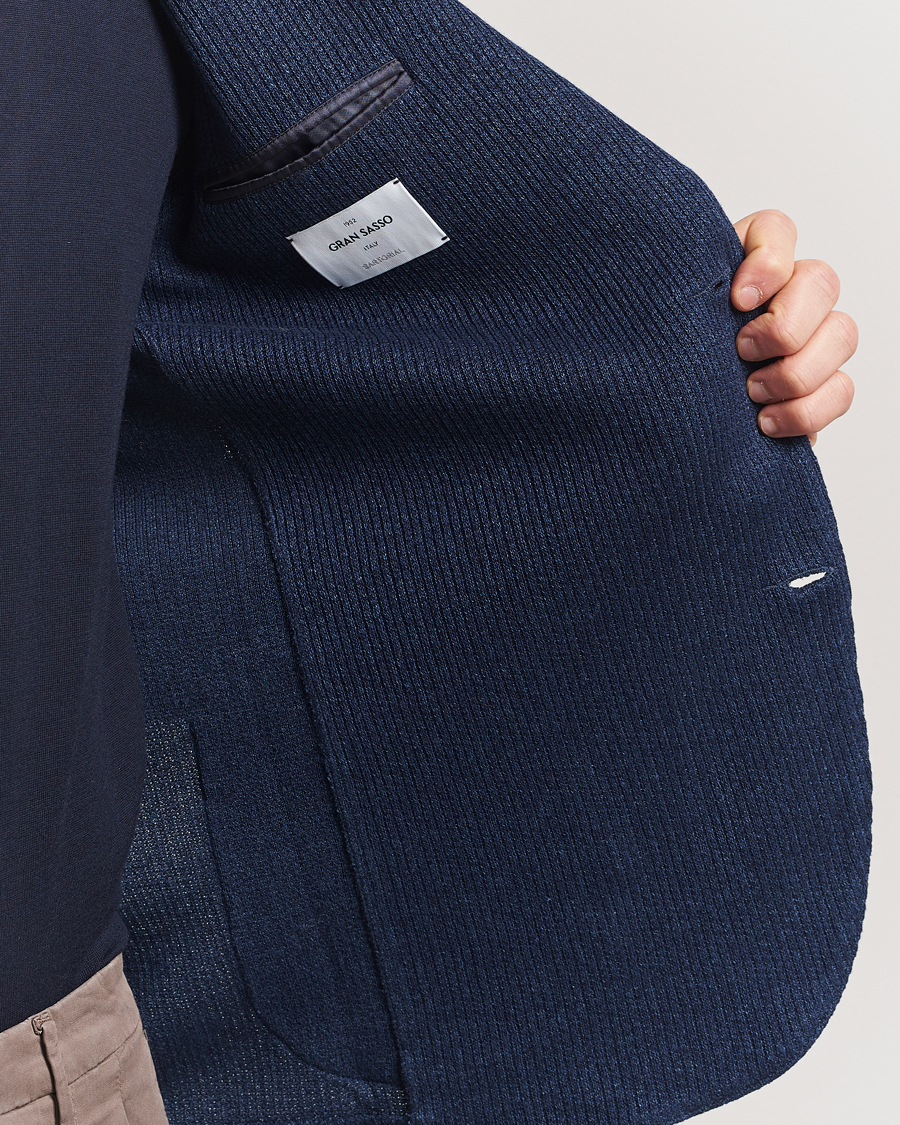 Heren | Blazers | Gran Sasso | Linen/Cotton Knitted Blazer Navy Melange