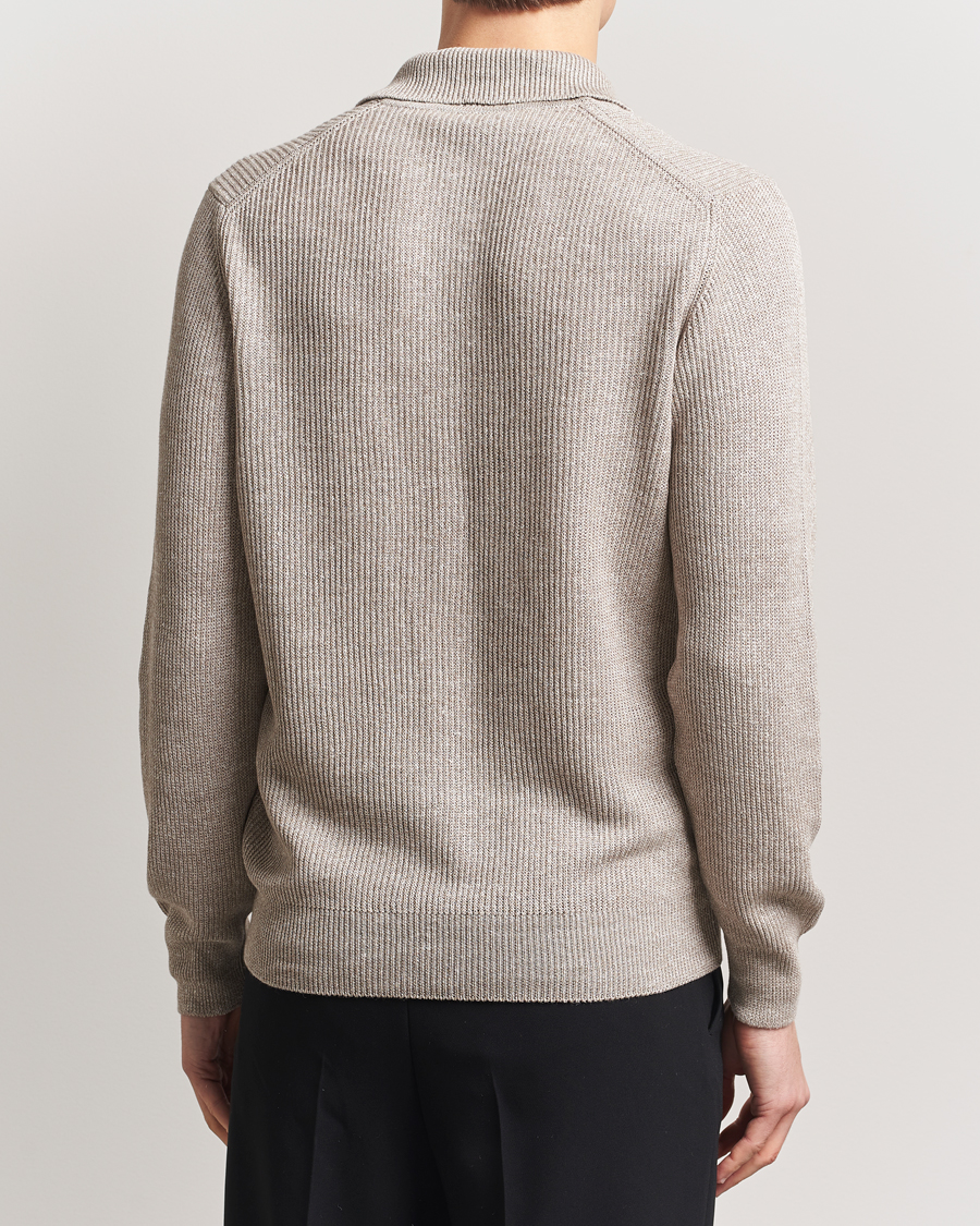 Homme | Pulls Et Tricots | Gran Sasso | Linen/Cotton Open Collar Knitted Polo Beige Melange