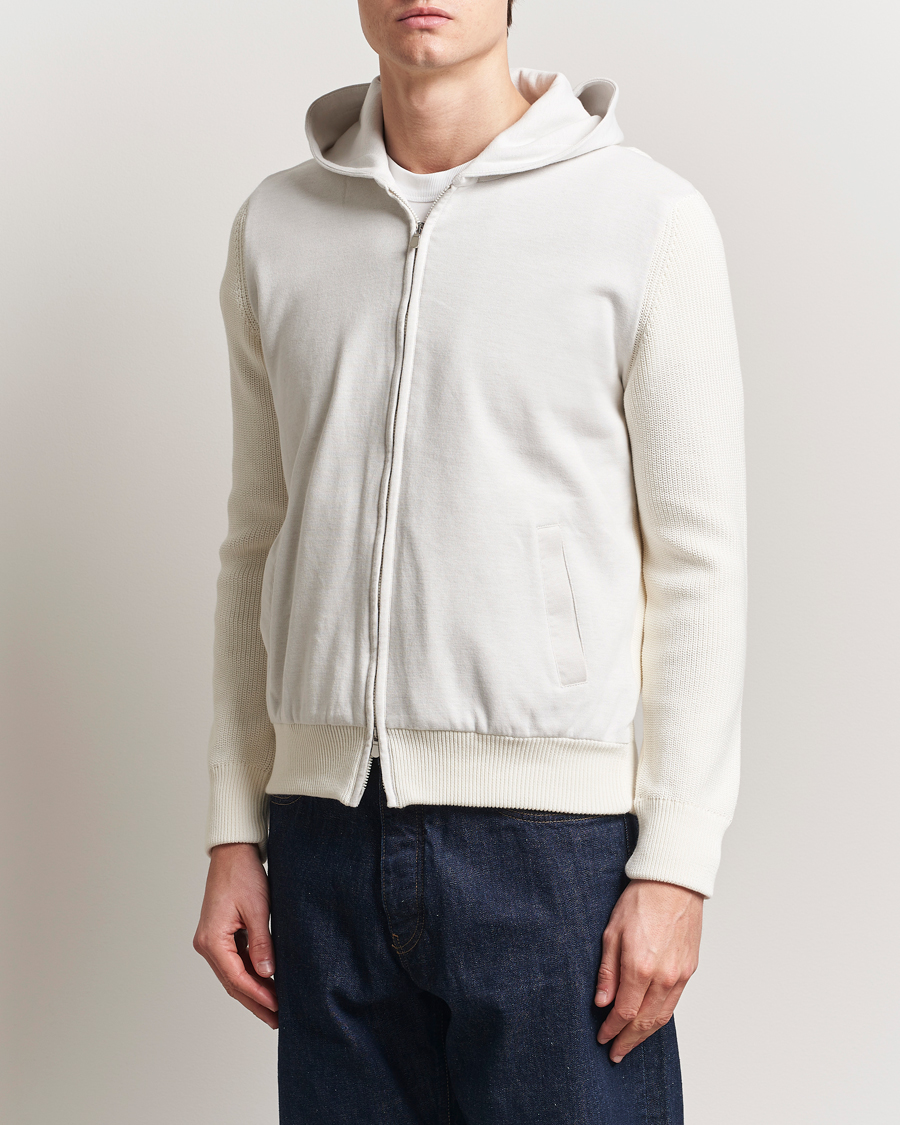 Heren | Truien | Gran Sasso | Cotton Knitted Full Zip Hoodie Cream