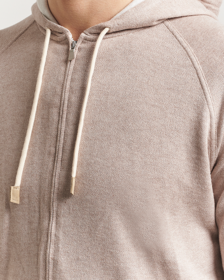 Heren | Truien | Gran Sasso | Cotton/Cashmere Knitted Hooded Full Zip Beige