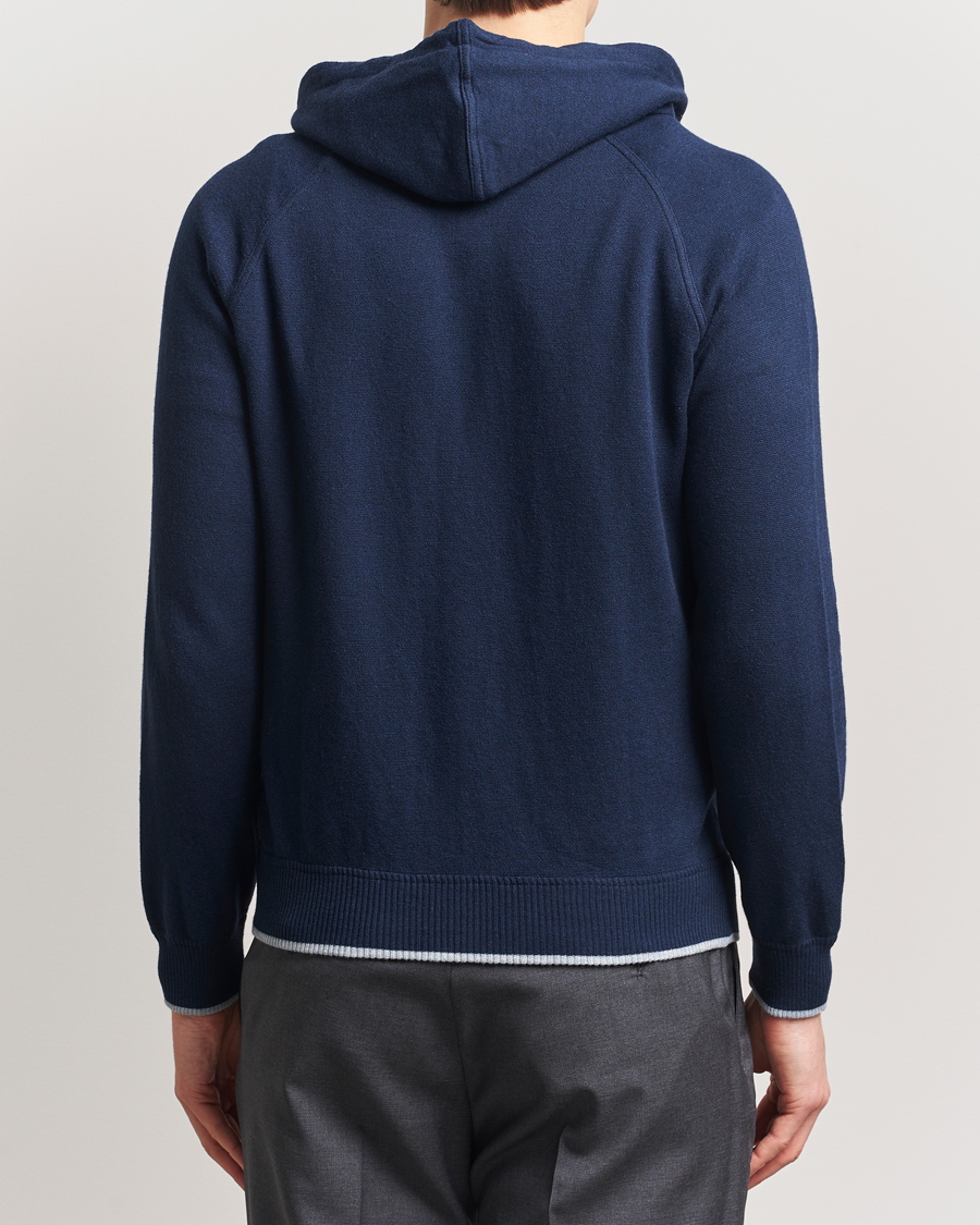 Heren | Truien | Gran Sasso | Cotton/Cashmere Knitted Hooded Full Zip Navy