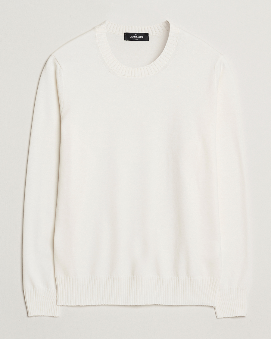 Heren | Truien | Gran Sasso | Cotton/Cashmere Knitted Crew Neck Sweater Cream Melange